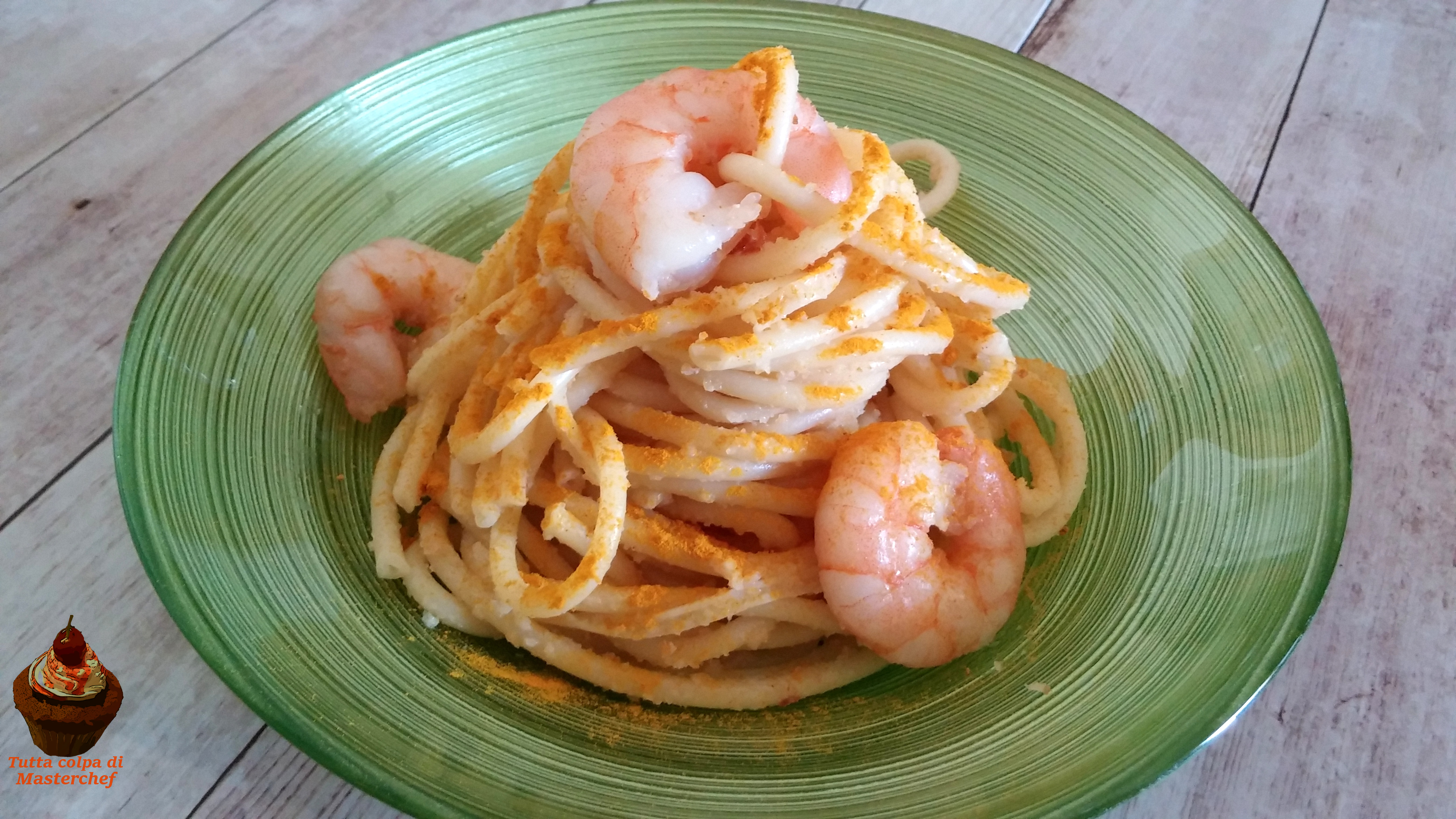 Pasta mazzancolle e curcuma