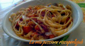 Pasta rustica, melanzana pomodorini carote cipolla