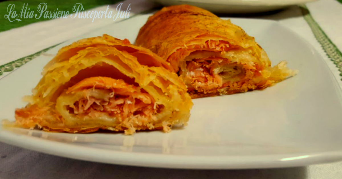 Pasta sfoglia con salmone e paprika