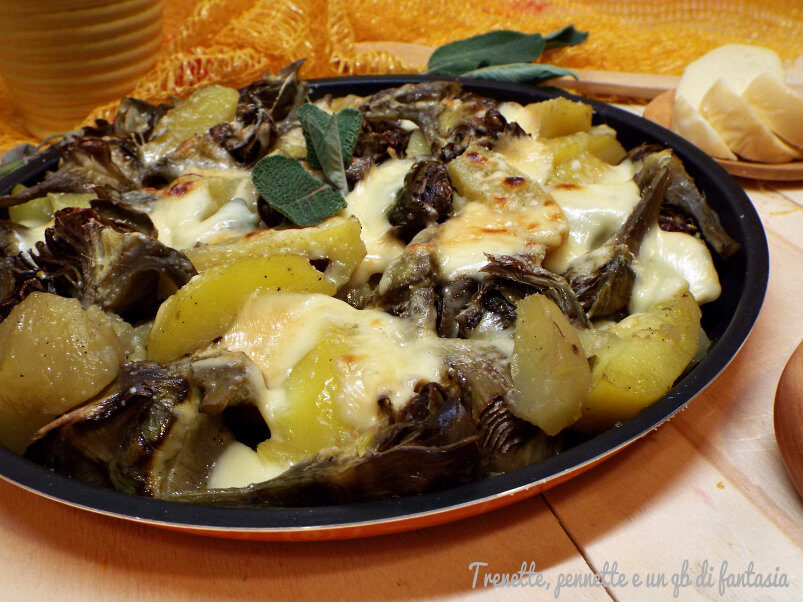 Patate, carciofi e scamorza al forno