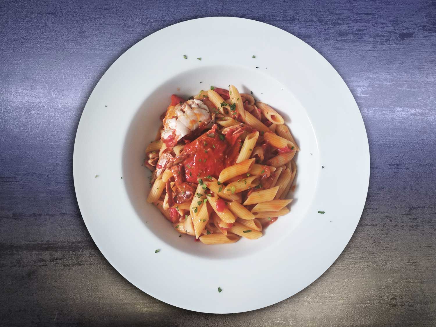 Penne al granchio e calamari