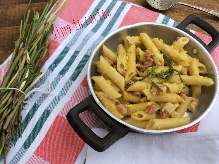 Penne alla carbonara di asparagi selvatici