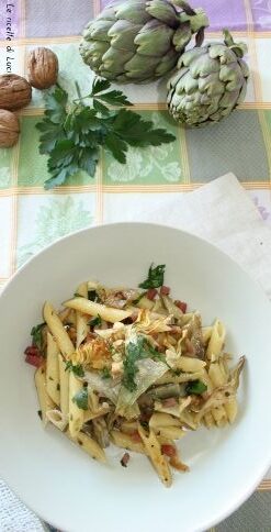Penne carciofi, speck e noci
