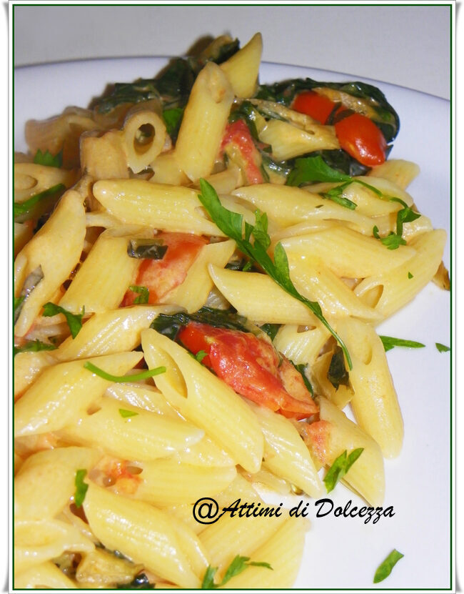 Penne con cicoria e crescenza