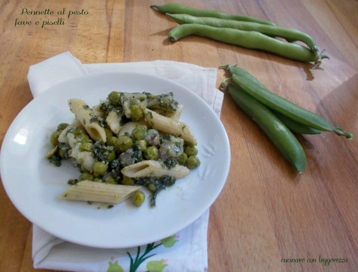 Pennette al pesto fave e piselli