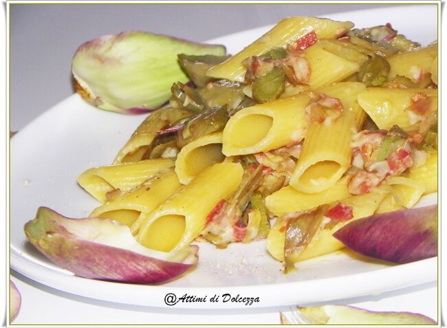 Pennoni con carciofi e pancetta
