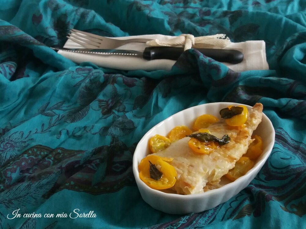 Persico al forno con pomodorini gialli – secondo light di pesce