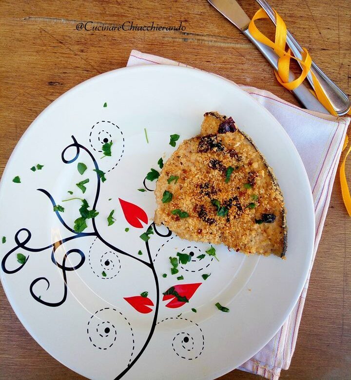 Pesce spada al forno con burrata e pomodorini