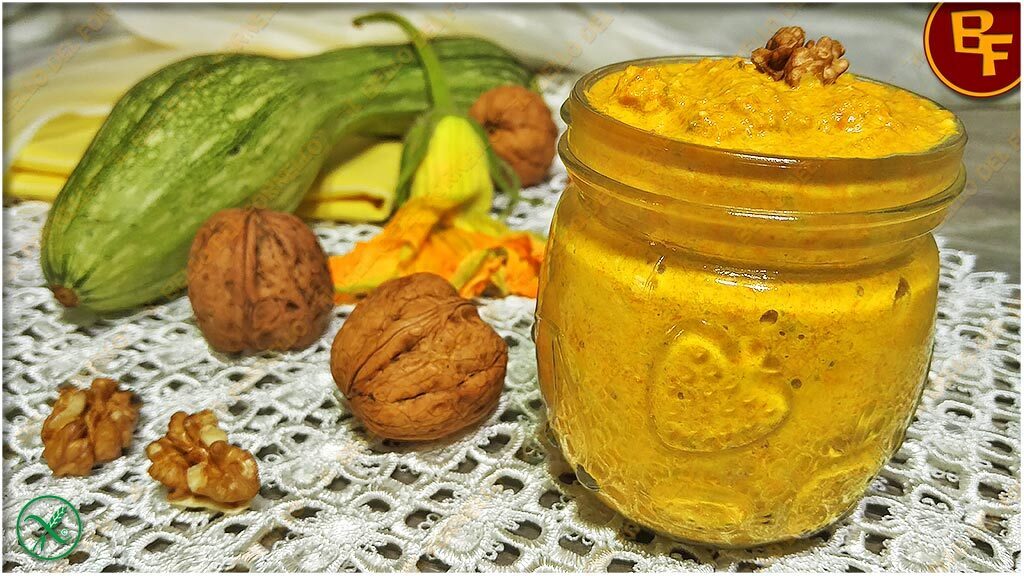 Pesto con fiori di zucca e noci