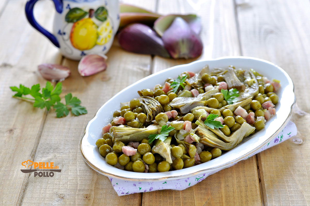 Piselli e carciofi in padella