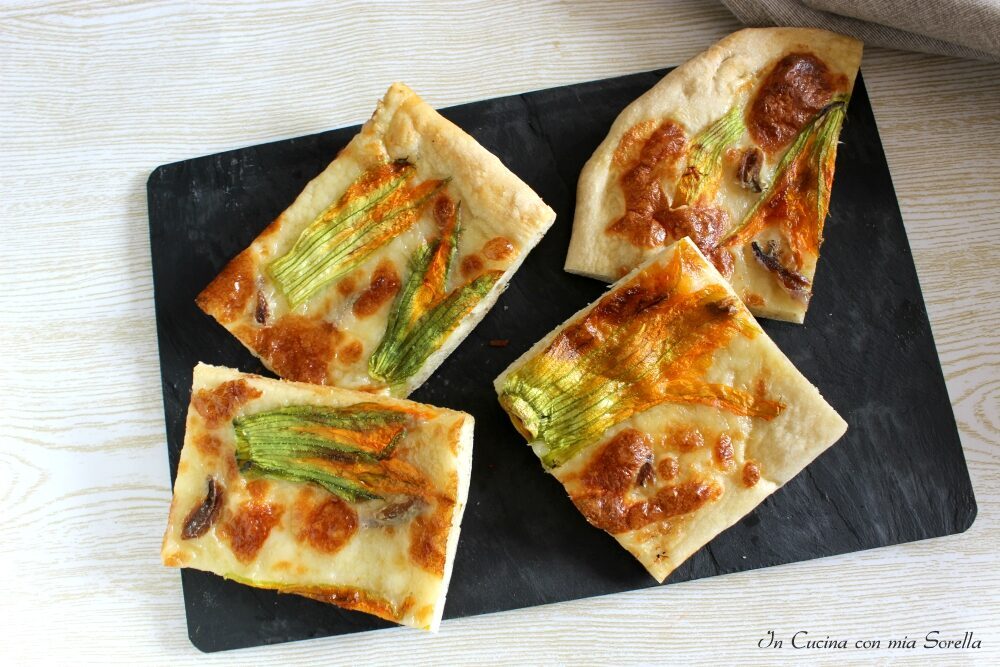 Pizza alici e fiori di zucca