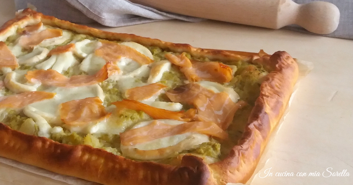 Pizza broccoli e salmone con provola fresca