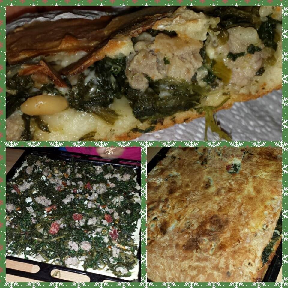 Pizza con scarole e salsiccia e pinoli