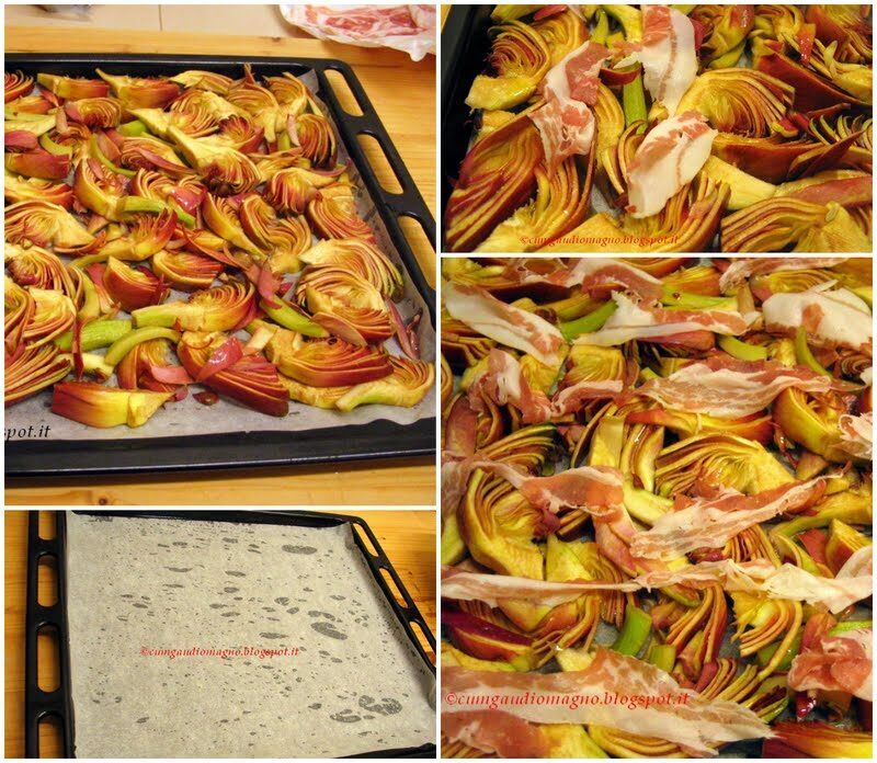 Pizza rovesciata ai carciofi con pancetta e pecorino romano