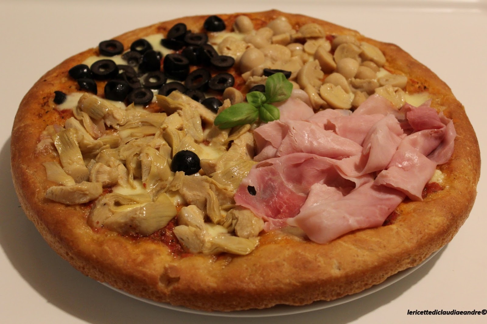 Pizza semintegrale quattro stagioni, con lievito madre