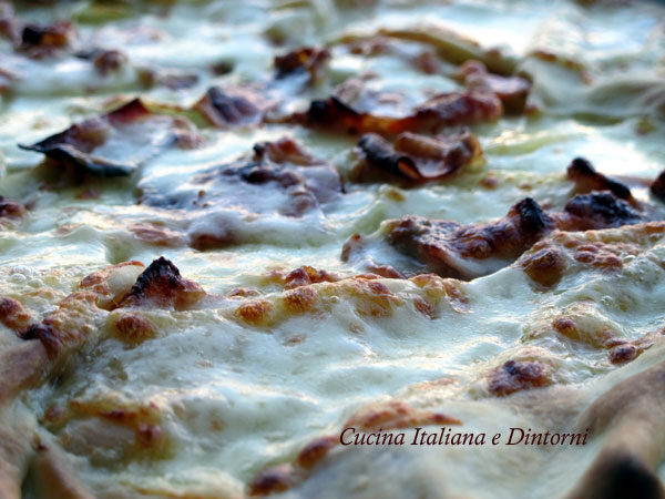 Pizza senza lievito con patate, speck e provola