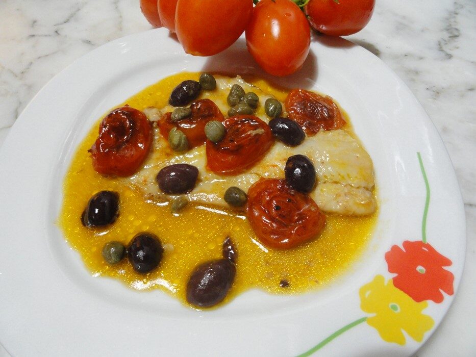 Platessa con pomodorini arrostiti