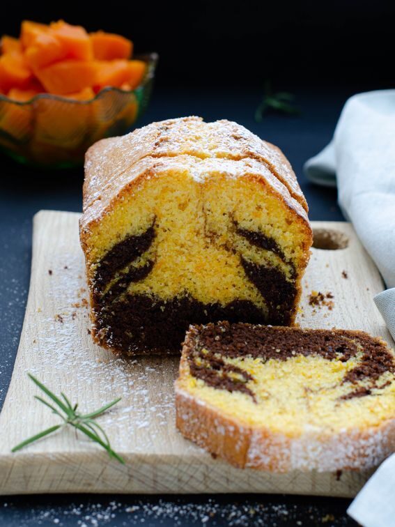 Plumcake soffice bicolore con zucca e cacao senza burro