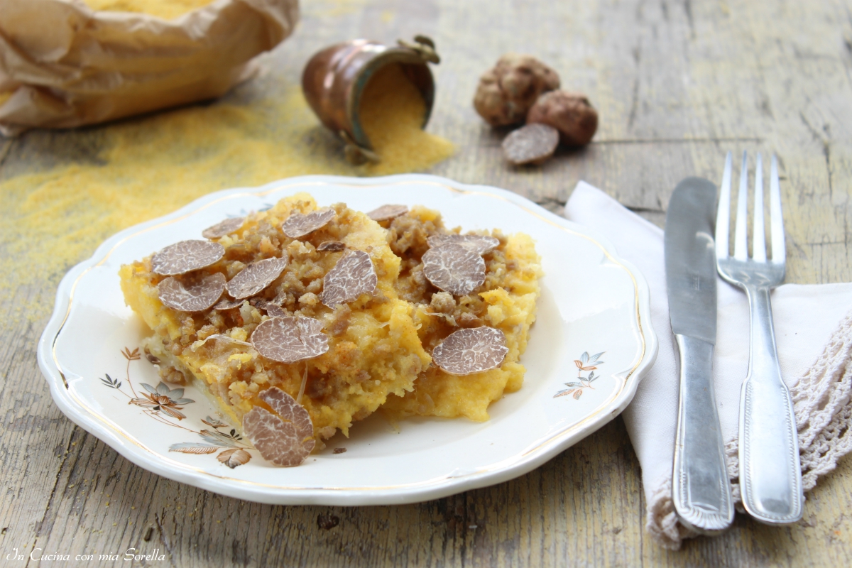 Polenta al ragù bianco e tartufo bianchetto