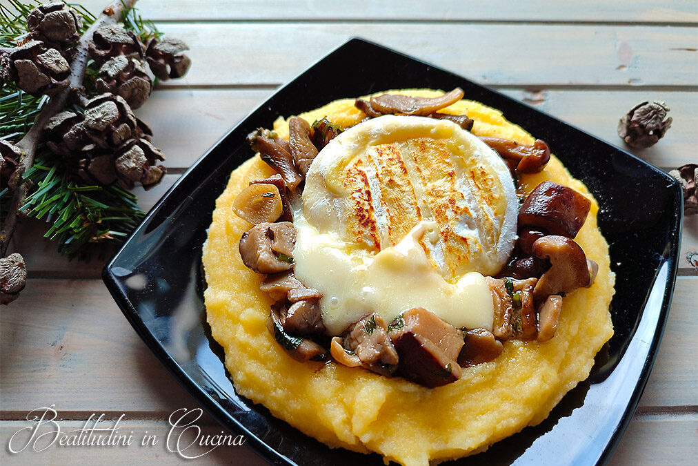 Polenta con funghi e tomino alla piastra