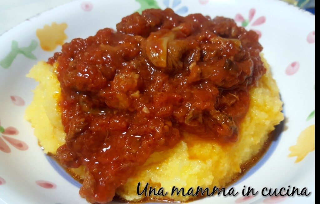 Polenta veloce con sugo di funghi porcini e salsiccia