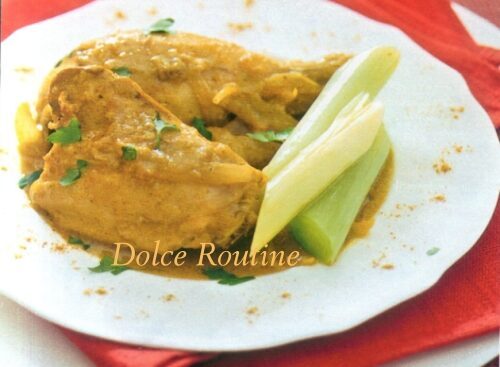 Pollo al curry con porri