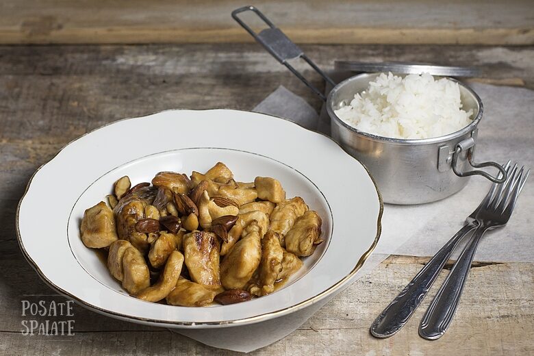 Pollo alle mandorle con salsa di soia e riso Artiglio