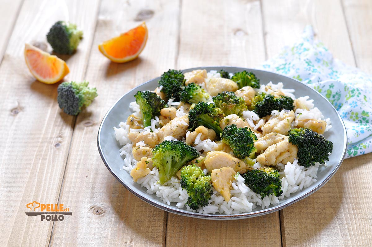 Pollo con broccoletti e riso basmati