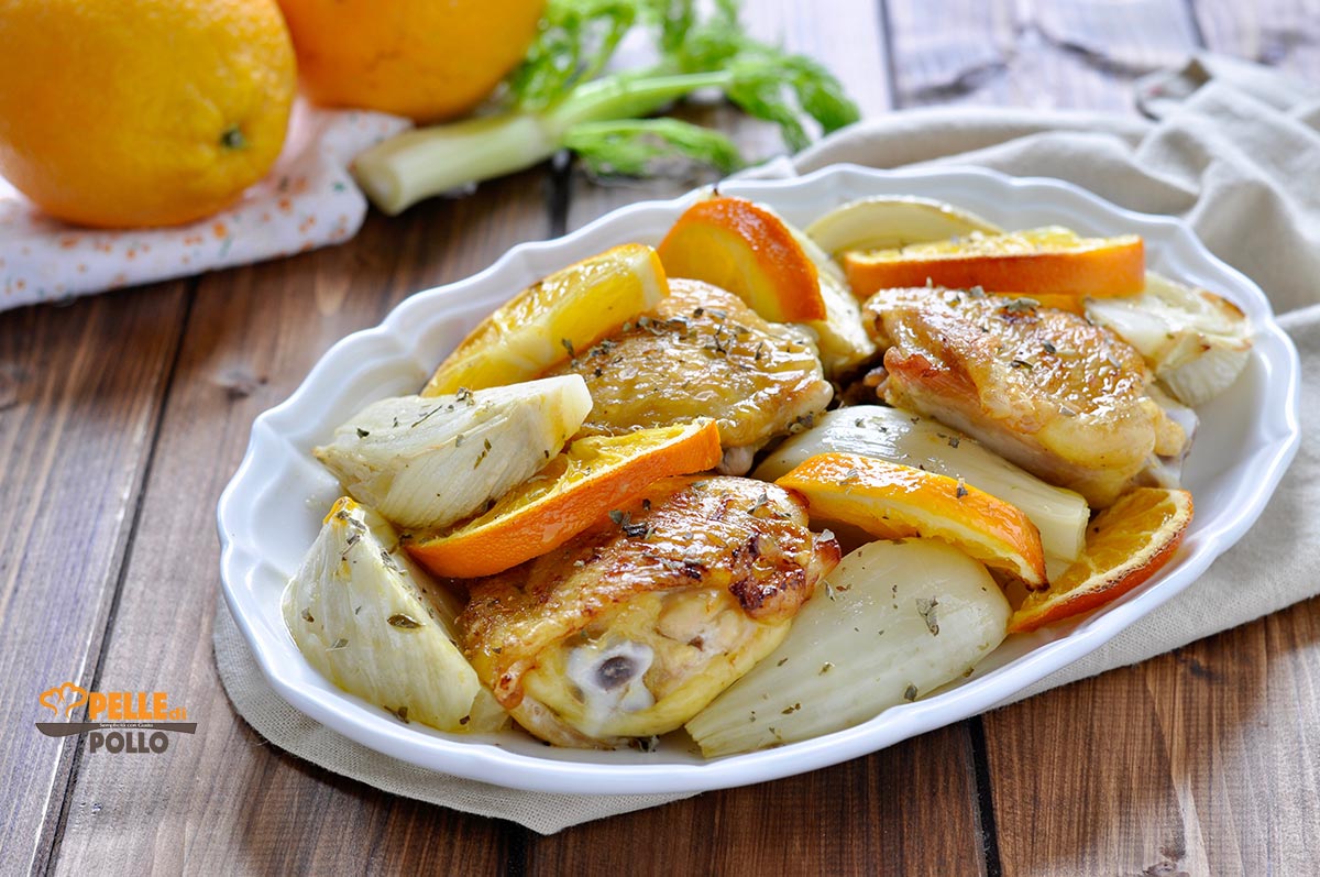 Pollo con finocchi e arance al forno