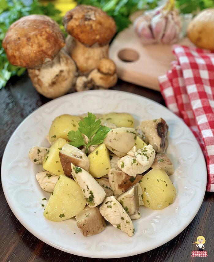 Pollo con funghi e patate