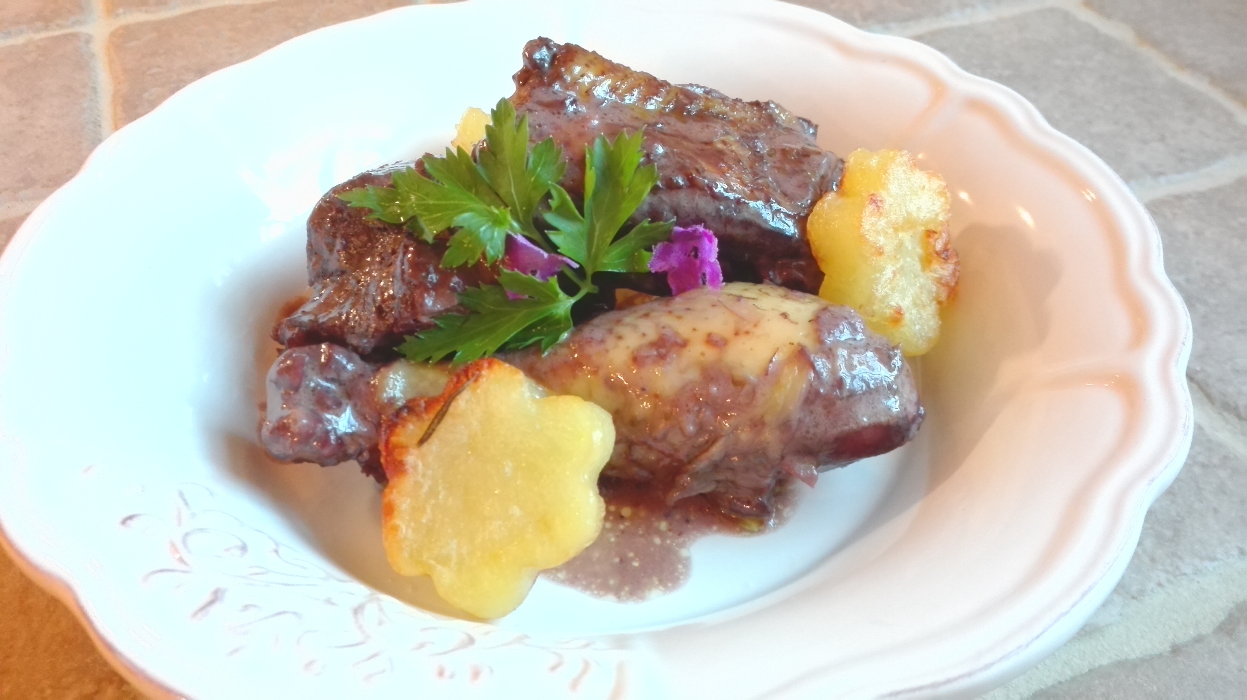 Pollo ubriaco al vino rosso