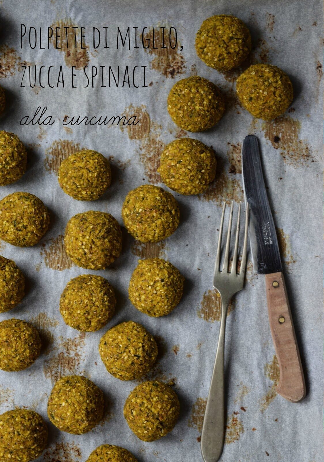 Polpette di miglio, zucca e spinaci alla curcuma