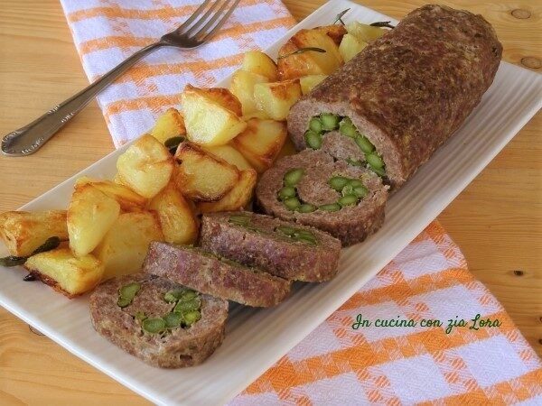 Polpettone con asparagi e patate al forno