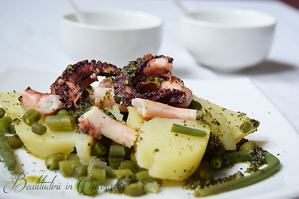 Polpo con patate e fagiolini al pesto