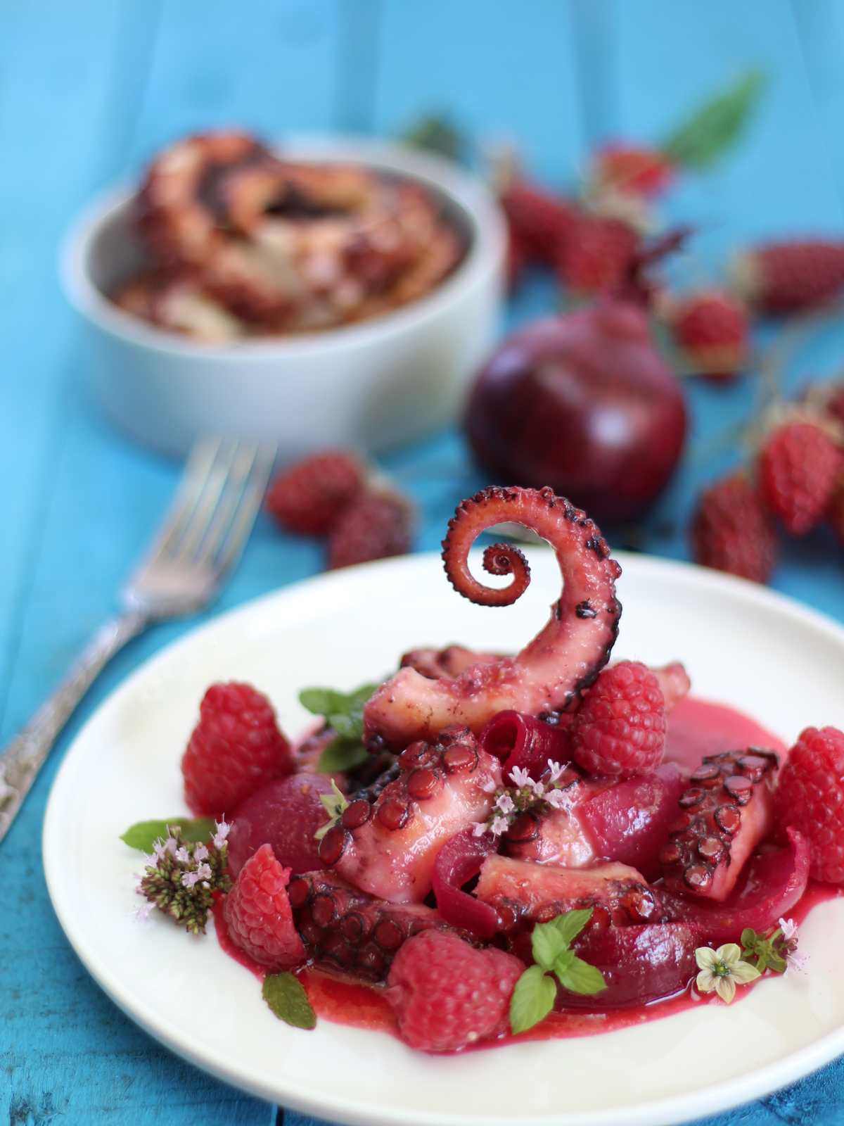Polpo in agrodolce di lamponi