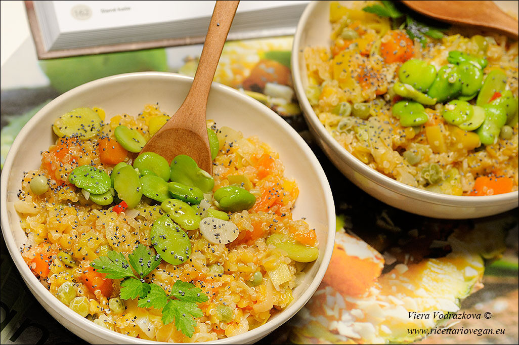 Porridge di quinoa e lenticchie rosse primavera e inverno