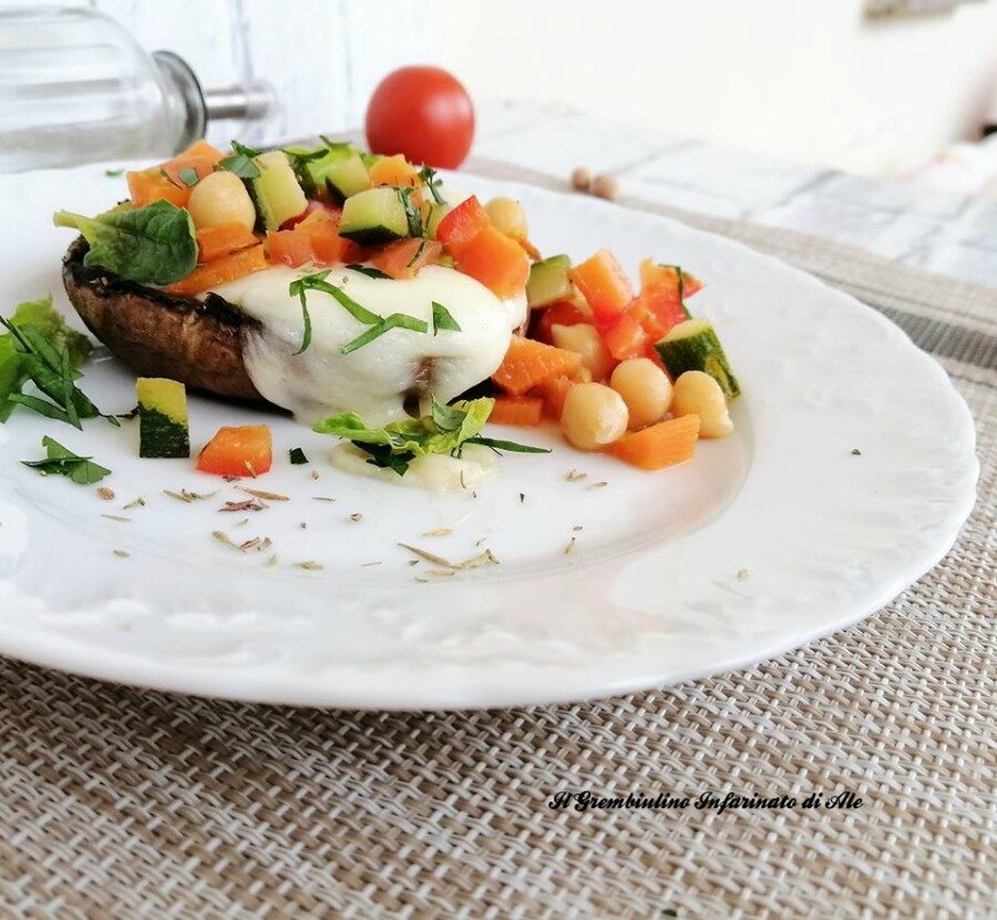 Portobello vegetariani ai ceci e scamorza