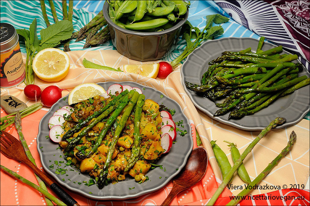 Primavera speziata con piselli,asparagi,lenticchie e patate