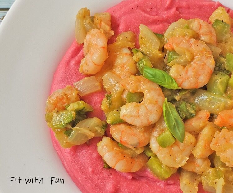 Purè con gamberi e zucchine al cocco e curry