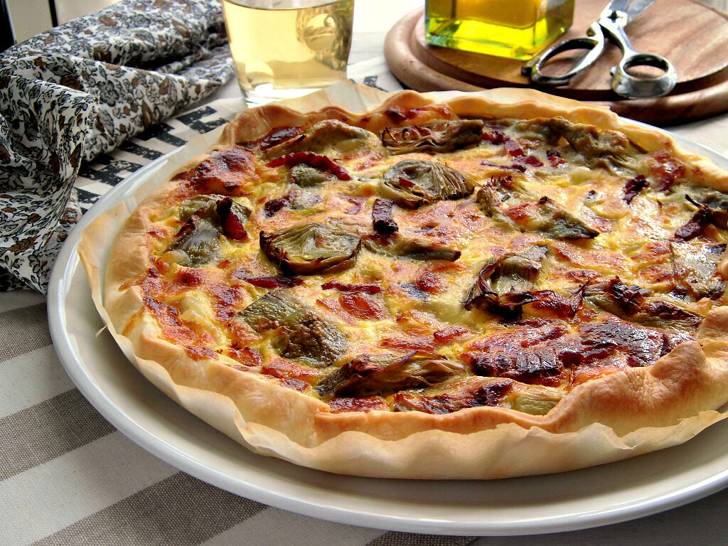 Quiche con carciofi e pancetta