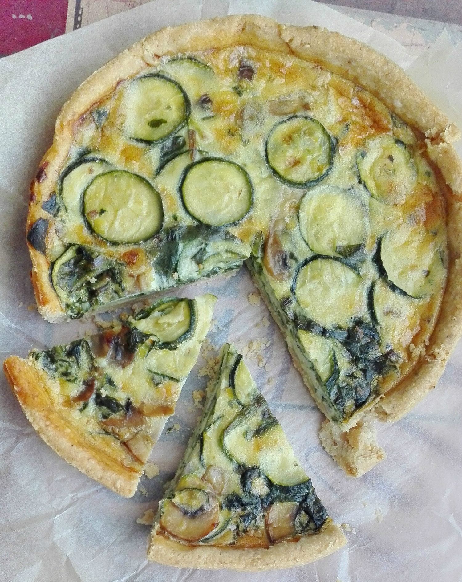 Quiche di farro con zucchine, funghi e spinaci