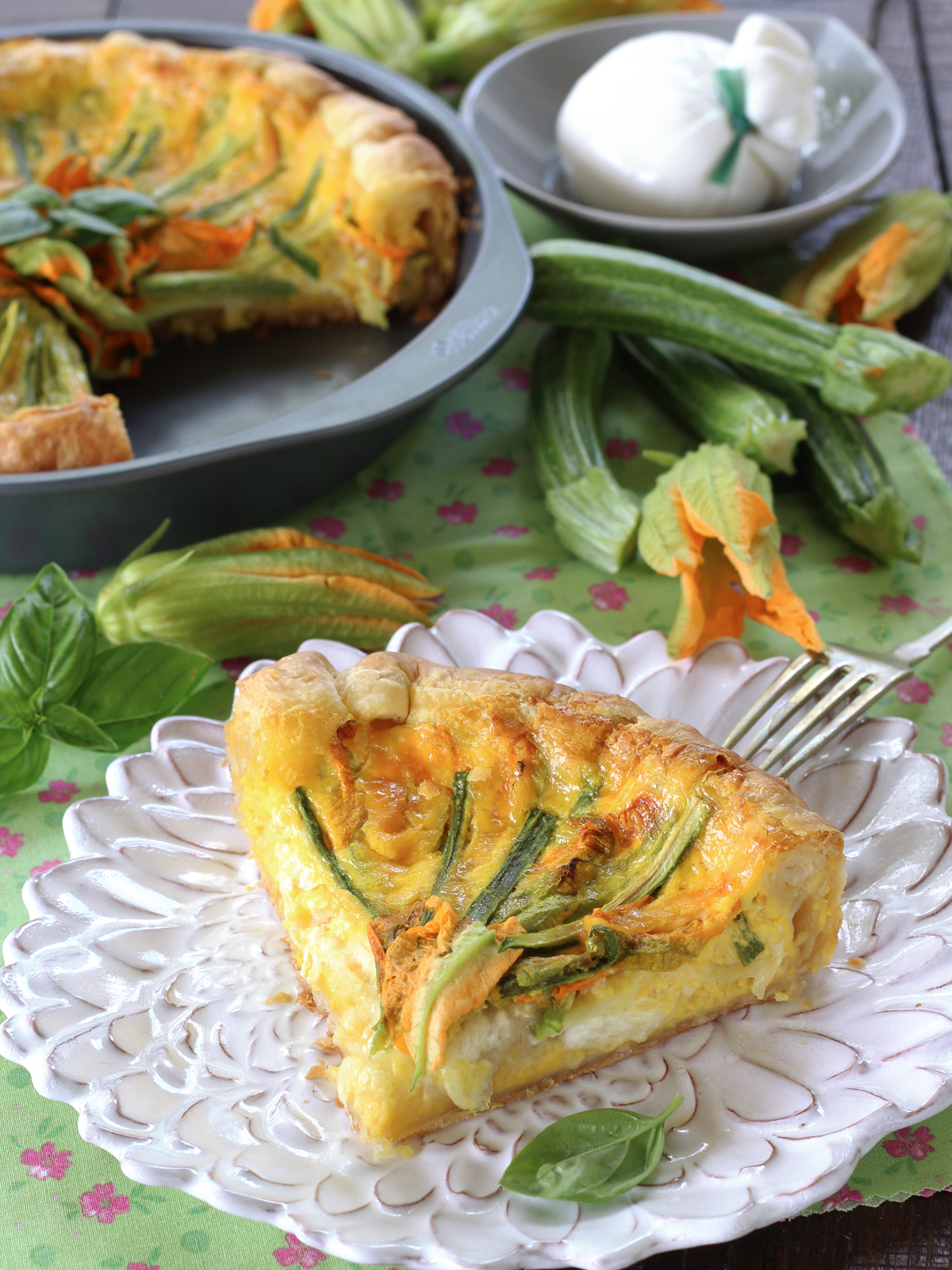 Quiche di Zucchinette, Burrata e Fiori di Zucchina