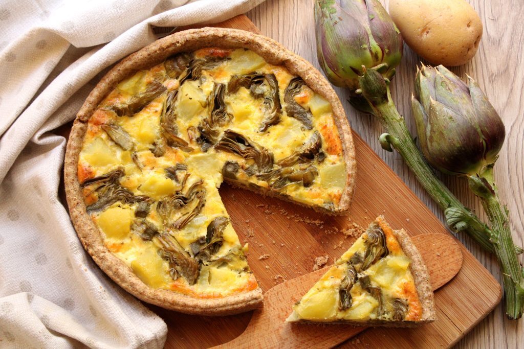 Quiche integrale con carciofi patate e stracchino