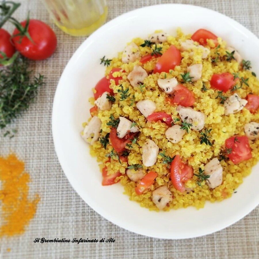 Quinoa con pollo e pomodorini