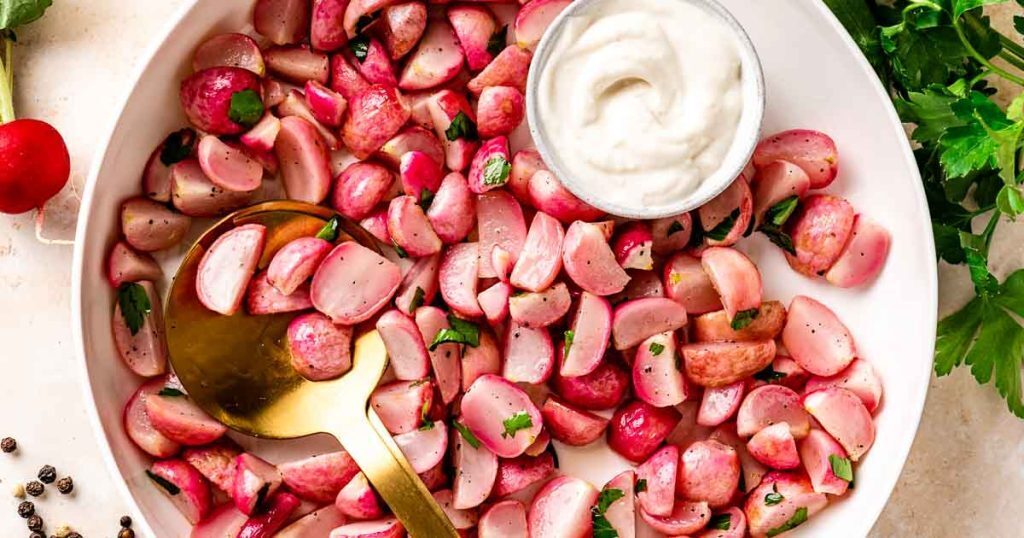 Ravanelli al forno con aioli veloce | roasted radishes recipe