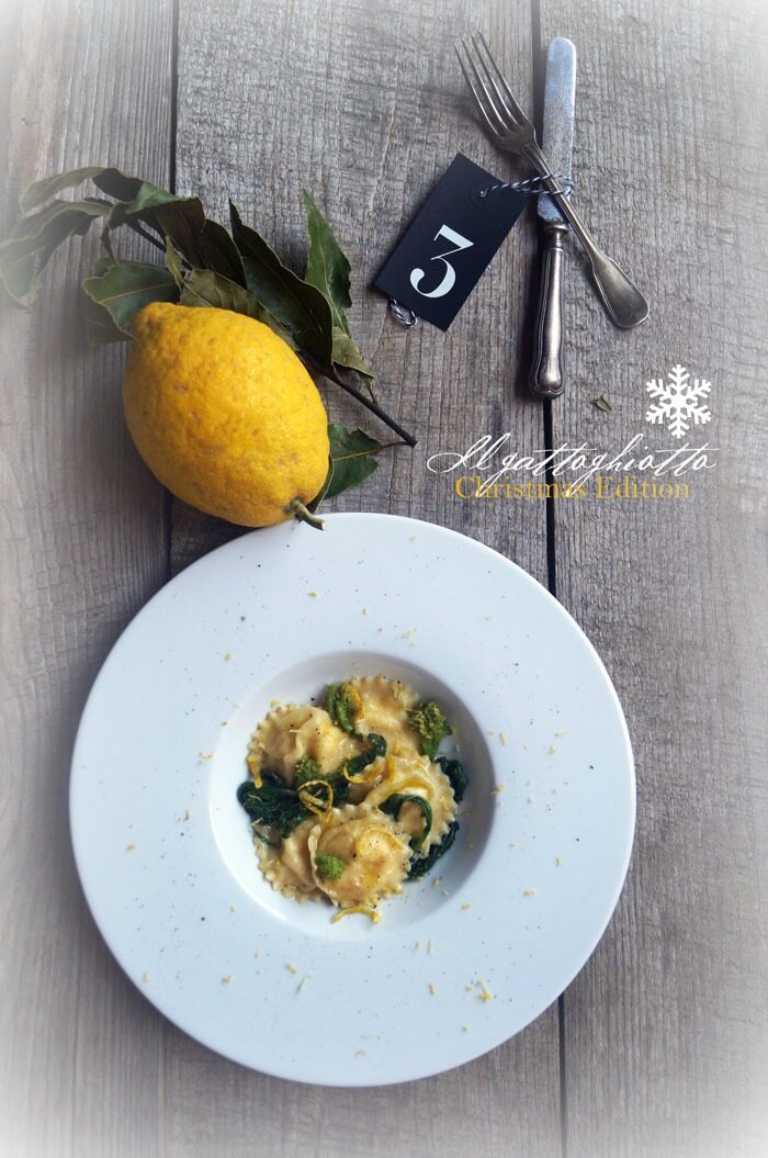 Ravioli alla burrata con cime di rapa, colatura di alici e cedro limone…Christmas Edition!