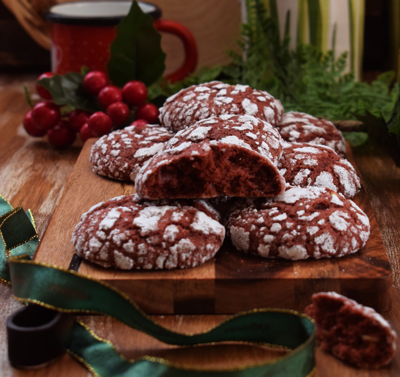 Red velvet crinkle cookies
