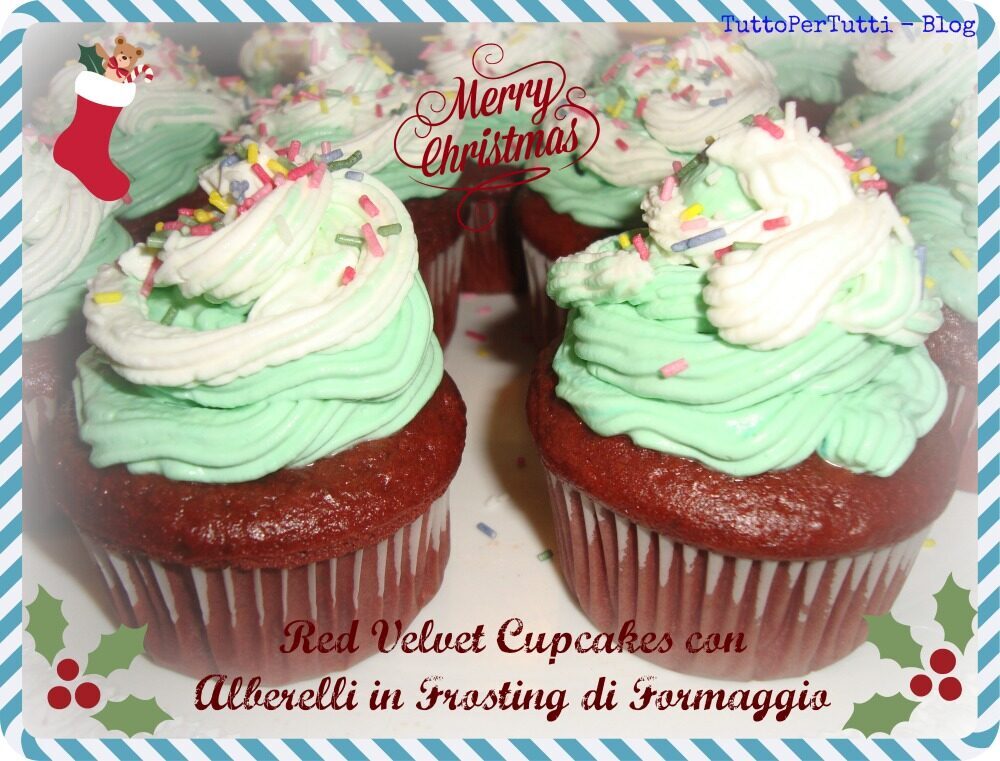 Red velvet cupcakes con alberelli in frosting di formaggio – speciale natale