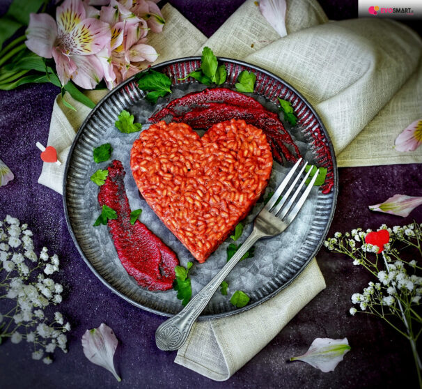 Ricetta san valentino: cuore di riso in crema di barbabietola