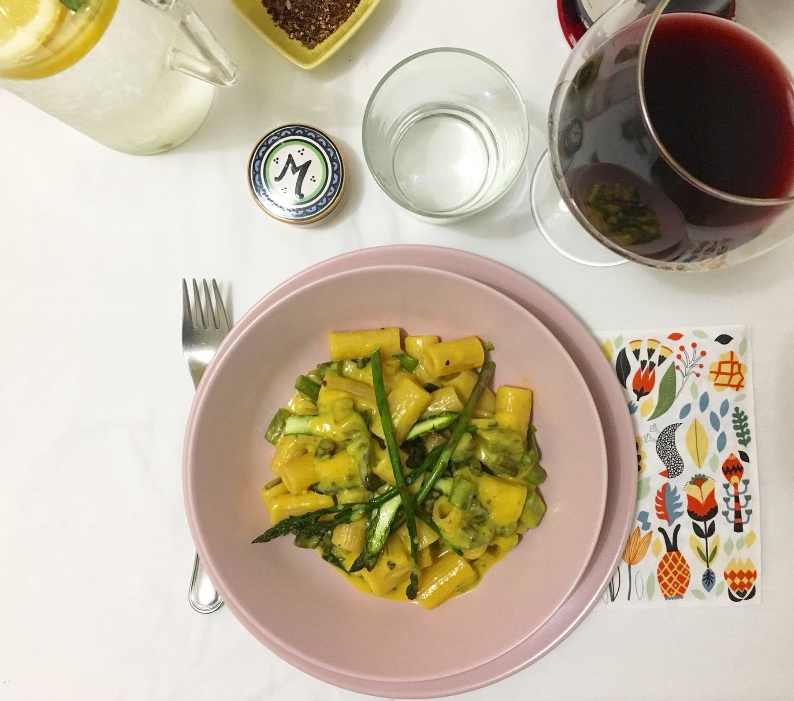Rigatoni canossa alla carbonara di asparagi